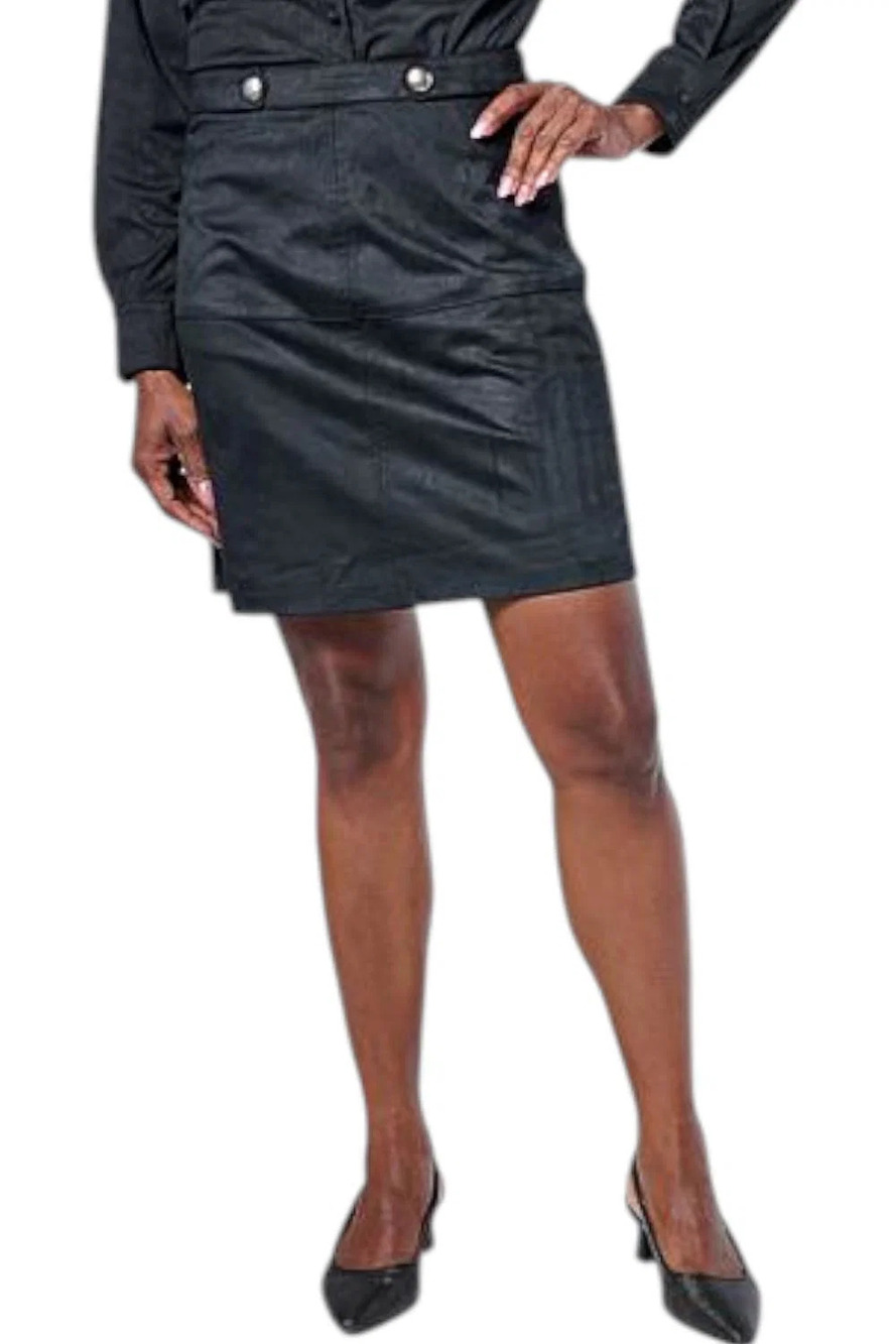 G by Giuliana Women's Paneled Faux Suede Skirt w/ Tab Detail Black - Regular